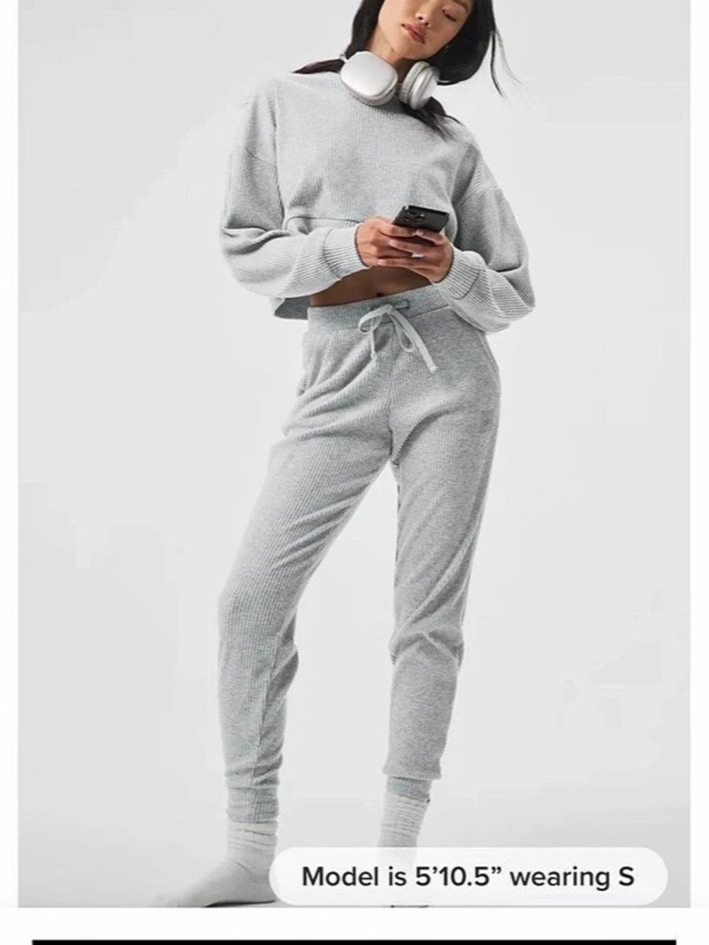 Alo Muse Sweatpant Ribbed Joggers in Gray Size Large NWT